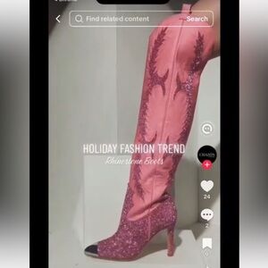 Gianni Bini Katyanna hot pink rhinestone over the knee Boots